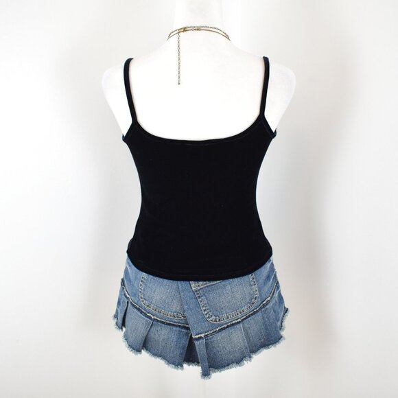 Vintage Late 90s Y2K Black Velvet Cropped Babydoll Cami Top Size Junior's Large - Picture 3 of 5